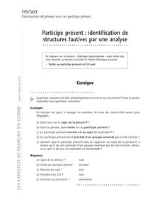 Construction de phrases avec un participe présent, Participe présent : identification de structures fautives par une analyse