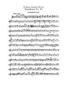 Partition clarinette 1, 2 (B♭), Symphony No.40, G minor, Mozart, Wolfgang Amadeus