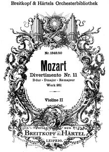 Partition violons II, Divertimento, Divertimento No.11 ; Nannerl Septet