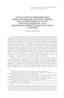 Les exceptions préliminaires dans l’affaire des Activités armées sur le territoire du Congo (nouvelle requête 2002) (République du Congo c. Rwanda) - article ; n°1 ; vol.53, pg 328-346