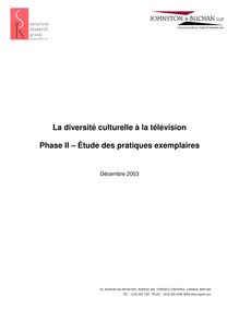 La diversité culturelle à la télévision - Phase II – Étude des pratiques exemplaires