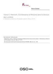 Vesna C. Petrovich, Connaissance et Rêve(rie) dans le discours des Lumières  ; n°1 ; vol.24, pg 173-174