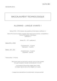 Sujet du bac serie STL 2012: Allemand LV1