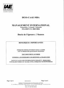 Management International 2003 IAE de Paris (MAE)