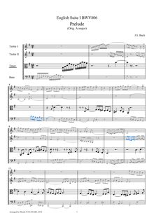 Partition ténor viole de gambe, anglais  No.1, BWV 806, A major