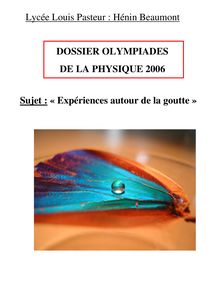 Expériences autour de la goutte - Olympiades de Physique France