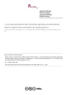 « Les restructurations des industries agricoles et alimentaires dans le régime d accumulation de l après-guerre » - article ; n°1 ; vol.31, pg 43-50