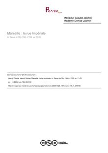Marseille : la rue Impériale - article ; n°1 ; vol.106, pg 11-22