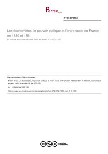Les économistes, le pouvoir politique et l ordre social en France en 1830 et 1851 - article ; n°2 ; vol.4, pg 233-252