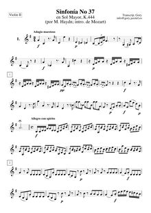 Partition violons II, Symphony No.37, G major, Mozart, Wolfgang Amadeus