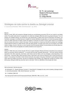 Stratégies de lutte contre la disette au Sénégal oriental - article ; n°1 ; vol.56, pg 35-50