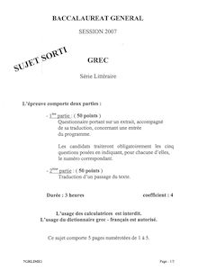 Baccalaureat 2007 grec litteraire