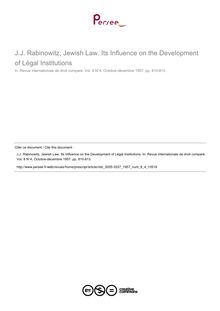 J.J. Rabinowitz, Jewish Law. Its Influence on the Development of Légal Institutions - note biblio ; n°4 ; vol.9, pg 810-813