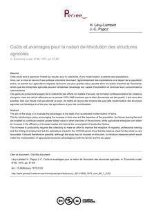 Coûts et avantages pour la nation de l évolution des structures agricoles - article ; n°1 ; vol.86, pg 51-68