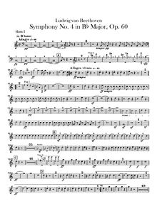 Partition cor 1, 2 (B♭, E♭, plus transposed F), Symphony No.4, B♭ major