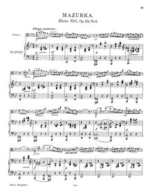 Partition de piano, Gavotte et Mazurka, Sitt, Hans