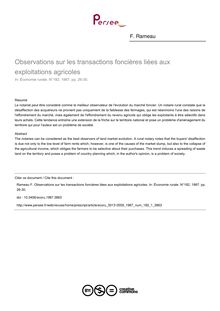 Observations sur les transactions foncières liées aux exploitations agricoles - article ; n°1 ; vol.182, pg 26-30