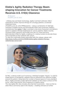 Elekta s Agility Radiation Therapy Beam-shaping Innovation for Cancer Treatments Receives U.S. 510(k) Clearance