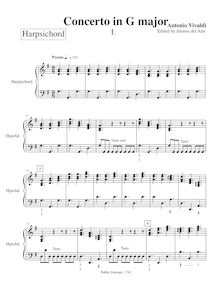 Partition clavecin (avec figured basse realization), Concerto en G major, RV 151