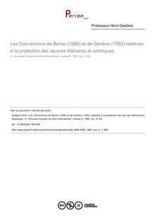 Les Conventions de Berne (1886) et de Genève (1952) relatives à la protection des œuvres littéraires et artistiques - article ; n°1 ; vol.6, pg 41-62