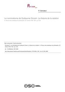 Le nominalisme de Guillaume Occam. La théorie de la relation - article ; n°89 ; vol.23, pg 5-25