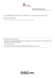 Les satellites de télévision directe : un programme commun franco-allemand - article ; n°1 ; vol.26, pg 648-660