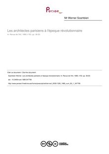 Les architectes parisiens à l époque révolutionnaire - article ; n°1 ; vol.83, pg 36-50