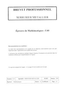 Mathématiques 2004 BP - Serrurerie-métallerie