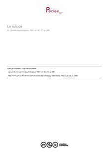 Le suicide - compte-rendu ; n°1 ; vol.62, pg 288-288
