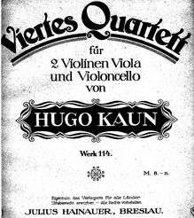 Partition violon I, corde quatuor No.4, A Minor, Kaun, Hugo