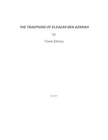 THE TRADITIONS OF ELEAZAR BEN AZARIAH by Tzvee Zahavy
