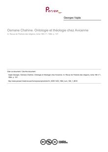 Osmane Chahine. Ontologie et théologie chez Avicenne  ; n°1 ; vol.166, pg 107-107