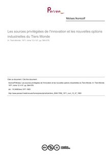 Les sources privilégiées de l innovation et les nouvelles options industrielles du Tiers Monde - article ; n°47 ; vol.12, pg 564-578