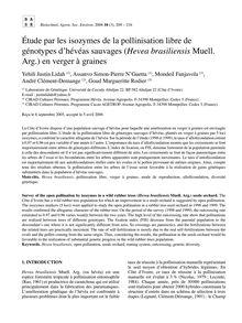 Etude par les isozymes de la pollinisation libre de génotypes d hévéas  sauvages (Hevea brasiliensis