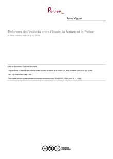 Enfances de l Individu entre l Ecole, la Nature et la Police - article ; n°1 ; vol.9, pg 33-56