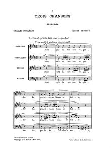 Partition complète, 3 Chansons de Charles d Orléans, Debussy, Claude