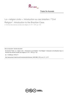 La « religion civile ». Introduction au cas brésilien / Civil Religion. Introduction to the Brazilian Case. - article ; n°1 ; vol.47, pg 7-22