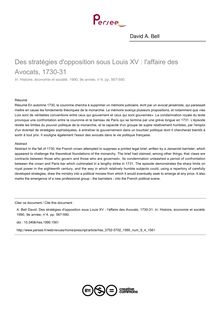 Des stratégies d opposition sous Louis XV : l affaire des Avocats, 1730-31 - article ; n°4 ; vol.9, pg 567-590