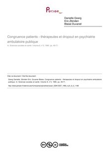 Congruence patients - thérapeutes et dropout en psychiatrie ambulatoire publique - article ; n°3 ; vol.8, pg 49-71
