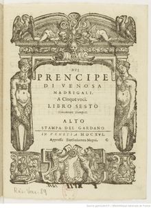 Partition Alto, madrigaux, Book 6, Gesualdo, Carlo
