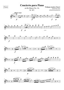 Partition flûte, Piano Concerto No.16, Piano Concerto No.16, D major
