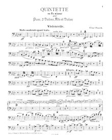 Partition de violoncelle, Quintette en Fa mineur, pour piano, 2 violons, alto et violoncelle