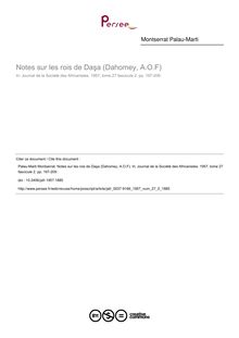 Notes sur les rois de Daşa (Dahomey, A.O.F) - article ; n°2 ; vol.27, pg 197-209