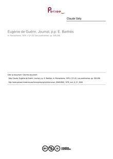 Eugénie de Guérin, Journal, p.p. E. Barthès  ; n°21 ; vol.8, pg 255-256