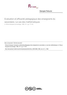 Evaluation et efficacité pédagogique des enseignants du secondaire. Le cas des mathématiques - article ; n°1 ; vol.37, pg 77-105