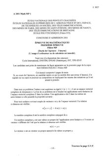 Mathématiques I 2001 Classe Prepa MP Concours Mines-Ponts