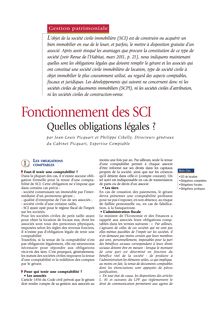 Fonctionnement des SCI : quelles obligations légales ? JL Picquart et P. Cibelly