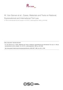 W. Van Gerven et al., Cases, Materials and Texts on National, Supranational and International Tort Law - note biblio ; n°3 ; vol.50, pg 991-992