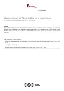 Quelques textes de  Abd-al-Jabbâr sur le manichéisme - article ; n°1 ; vol.183, pg 3-9