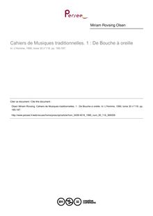 Cahiers de Musiques traditionnelles. 1 : De Bouche à oreille  ; n°116 ; vol.30, pg 185-187